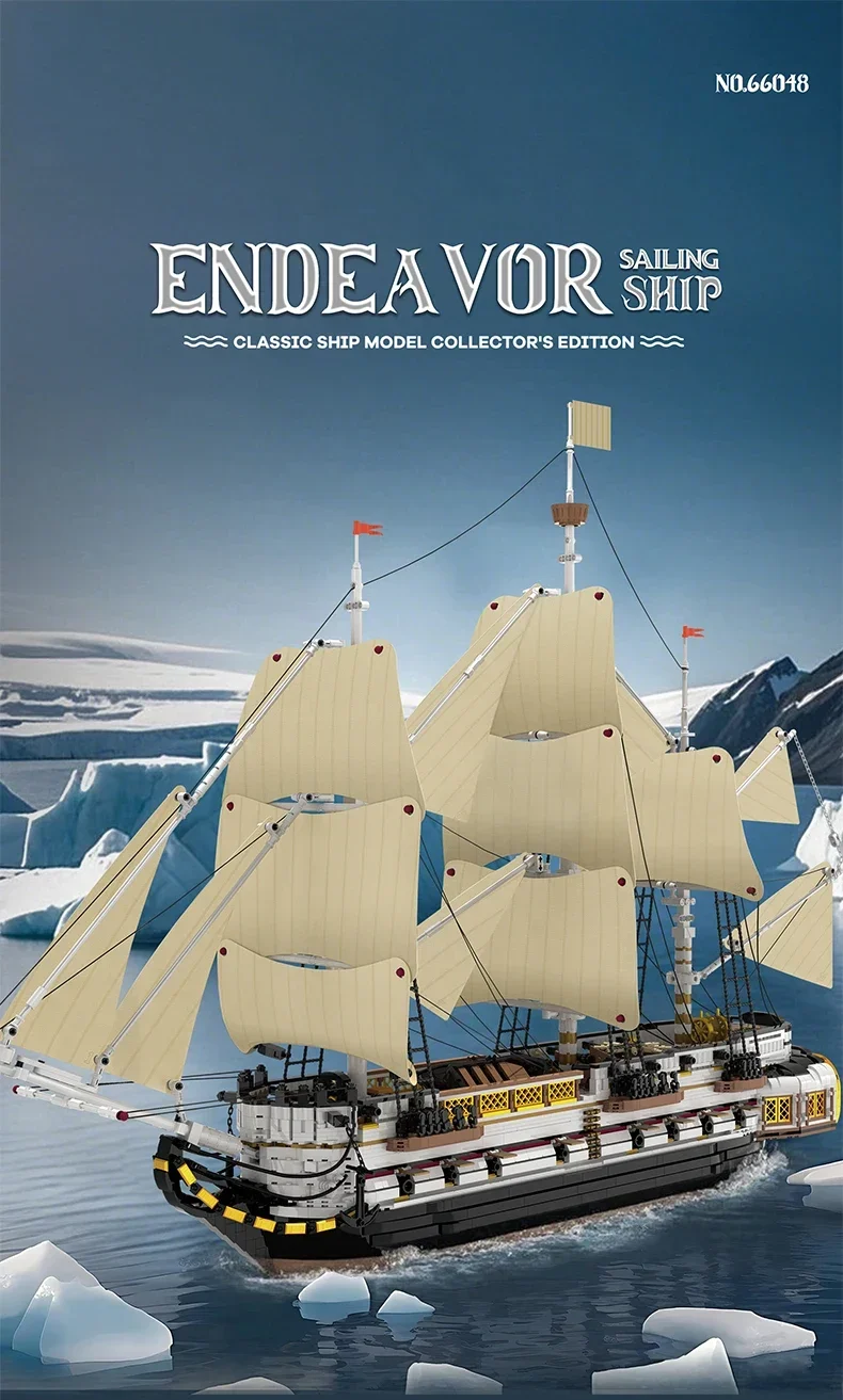 3555Teile MOC Piratenschiff Technik Klemmbausteine,Endeavour Segelschiff Schiff Buildings Modell, Idee Royal Navy Forschung Modell Sammlung Ornamente Pädagogisches Spielzeug Kinder Erwachsene Geschenke – Detail 1