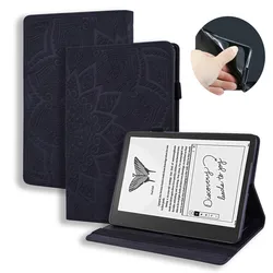Elegant Embossed PU Leather Tablet Stand Wallet Case - Universal 10.2 Inch Cover - Kindle Scribe (Black - flower)
