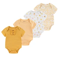 Barboteuse en coton à manches courtes pour nouveau-né, vêtements pour bébé garçon et fille, costume de batterie imprimé, dessin animé, été, 0-12M, 4 pièces 6