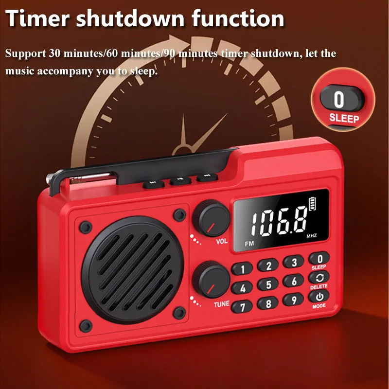 Mini Full Band Radio Portable FM AM SW DSP Radios Receiver Timed Shutdown Bluetooth Speaker TF USB Music Player 64-108MH 9K/10K