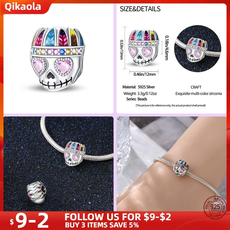 New in 925 Silver Halloween Collection Charm Glowing skull Beads Fit pand 3mm Bracelet DIY Pendant Woman Jewelry Hot Sale