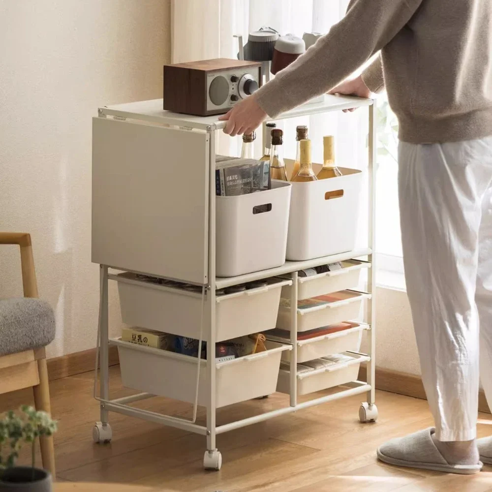 Kitchen Storage Trolley with Wheels Save Space Multi Functional Movable Handcart Cabinet Foldable Large Capacity Kitchen Island