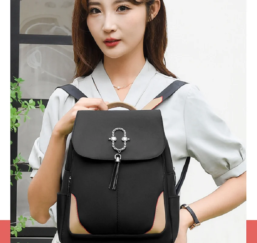 New Women Fashion Tassels Waterproof Oxford Backpack Large Capacity Shoulder Bags Student School Bag Ladies Travel Bagpack
