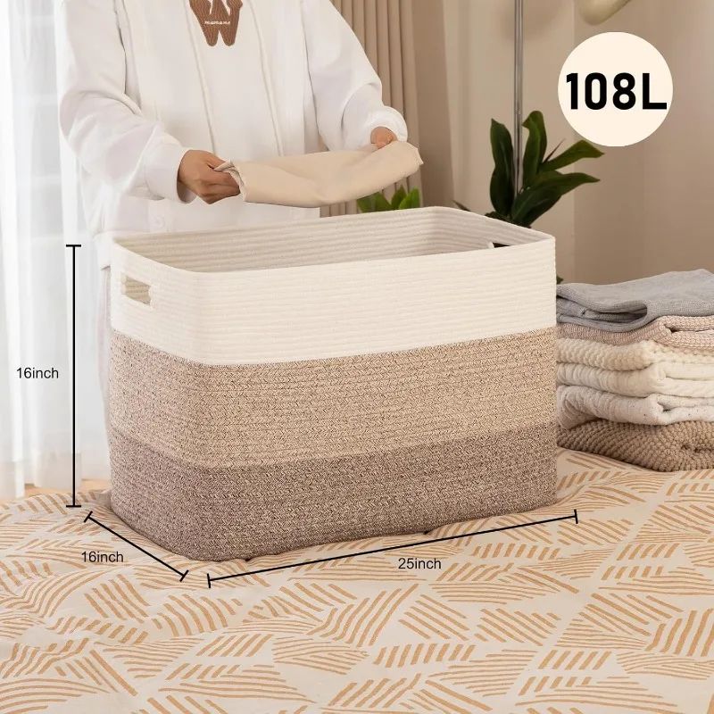 108L Super Large Blanket Basket, 25”x16”x16”(108L) Rectangle Woven Baskets for Storage 2