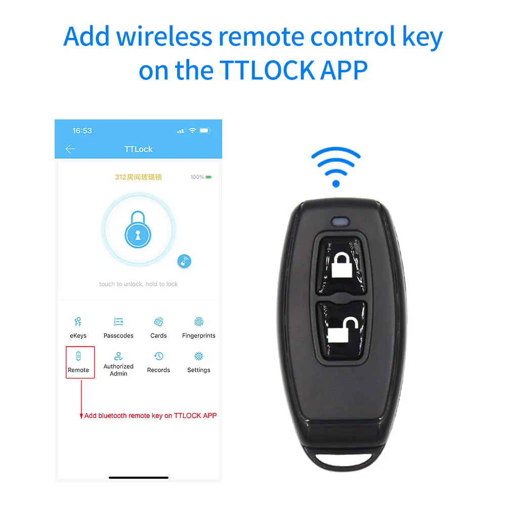 Controlador remoto da porta sem fio para TTLock APP, Smart Lock Opener, 2.4GHz, 433M controle remoto, CR2032 desbloqueio, botão de bloqueio, R1