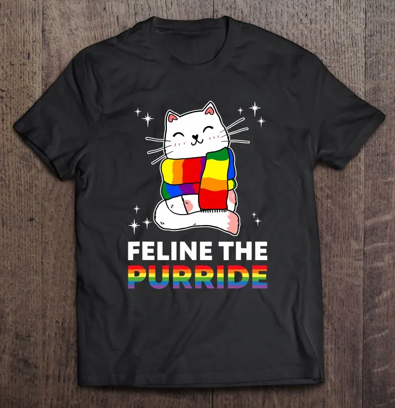 

Feline The Purride Cat Lgbtq Ally Gay Lesbian Pride Rainbow Men T-Shirts Men'S T-Shirt Summer Shirts Top T-Shirts Man Blouse