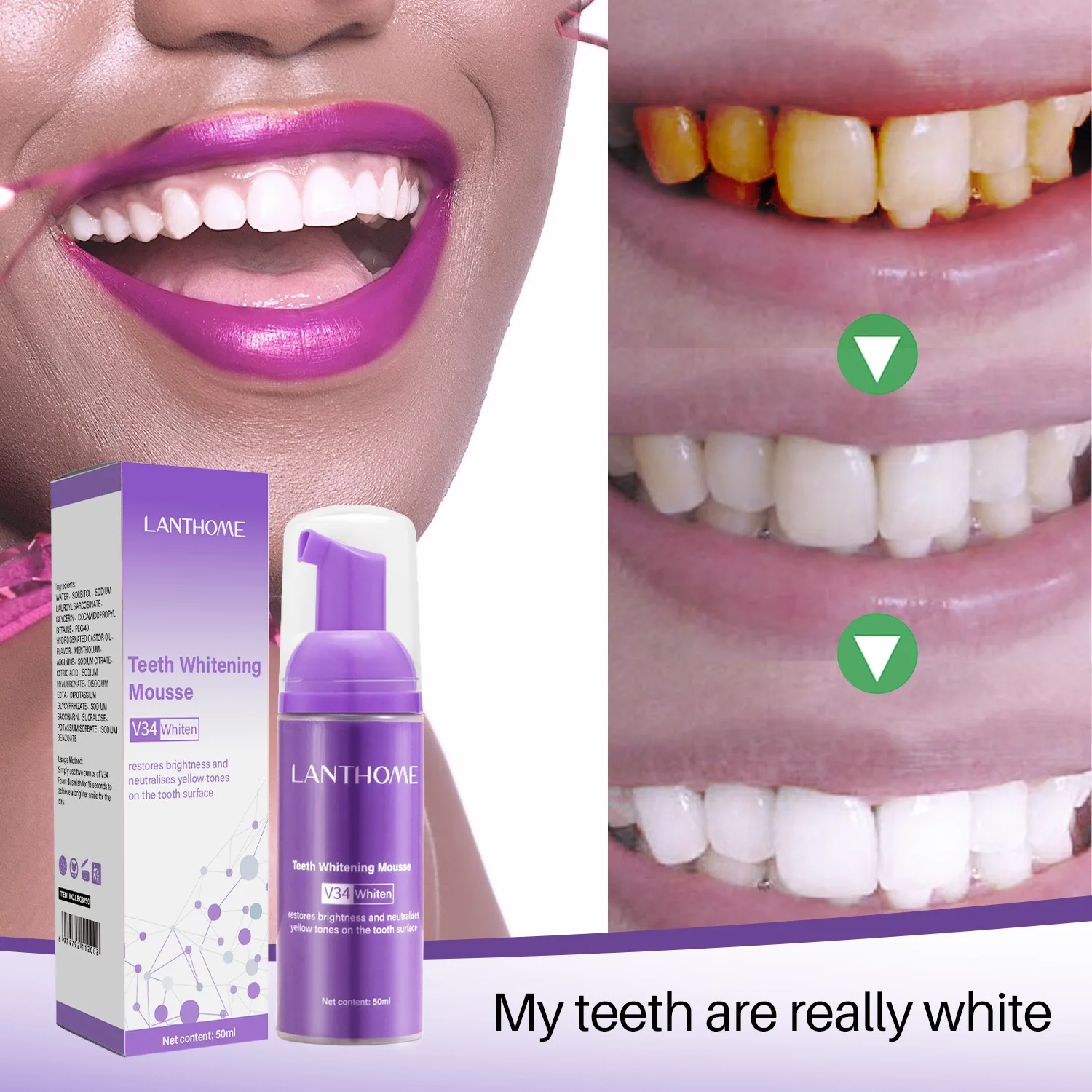 50ML V34 Yellow Teeth Toothpaste Foam Cleaning Removing Tooth Stain Oral Cleaning Product