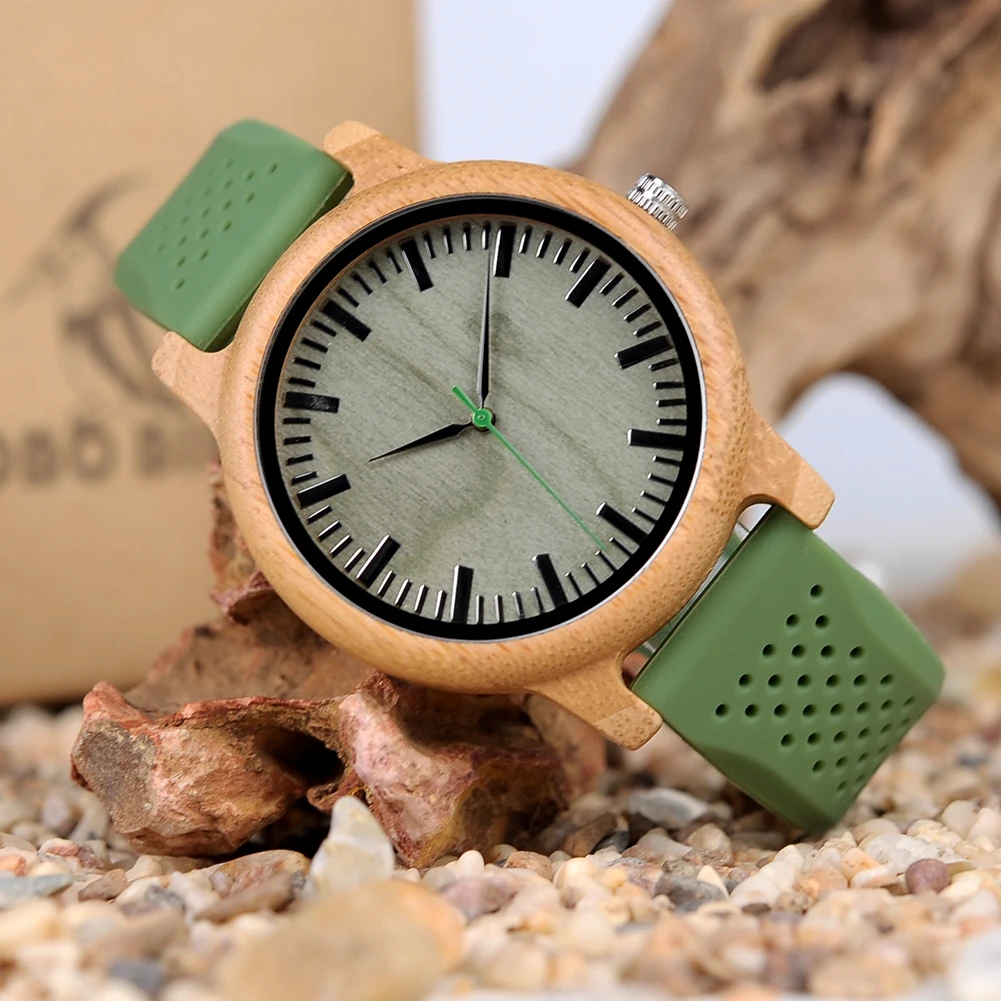 BOBO BIRD Men's Wooden Watch Silicone Strap Quartz Watches  Sport Watch for Summer Can Customized Gifts For Men 3