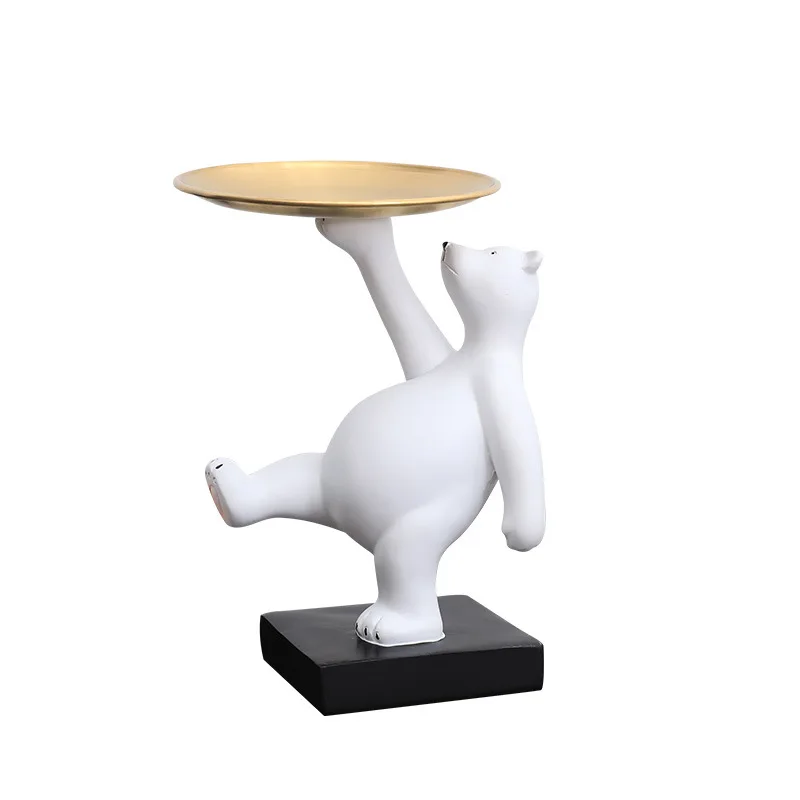 

Cute Polar Bear Decoration Resin Statue Modern Bear Trays Fruit Dish Jewelry Organizer Room Decor Kawaii Accessories