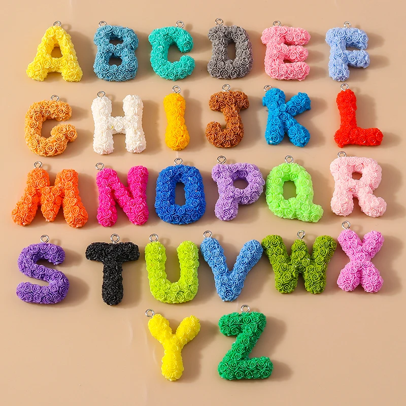 다채로운 꽃 귀걸이 목걸이 A-Z 알파벳 펜던트, DIY 쥬얼리 액세서리, 이니..