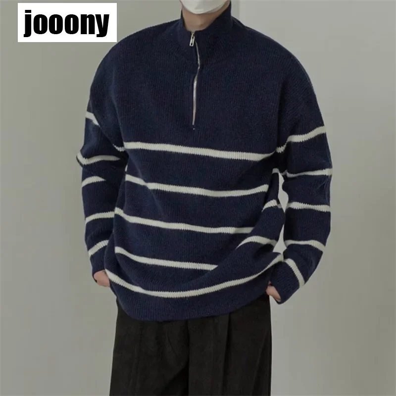 

2023 Autumn Winter Mens Half Zip Casual Sweater Men Solid Color Stand Collar Fleece Sweater Male Knitted Pullover Jumper Clothes