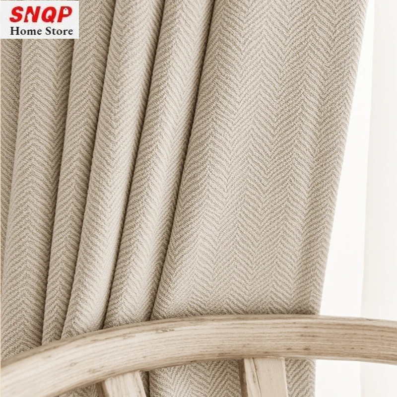 Thick Chenille Beige Cream Luxury Curtains for Living Room Bedroom Dining Blackout Herringbone Texture Window Elegant Fashion