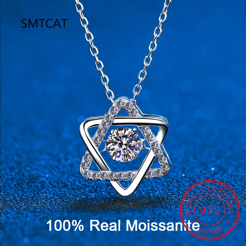 2022 New Dancing Zircon Star of David Hexagram Gemstone 925 Silver Necklace For Women Jewelry Clavicle Chain Gift