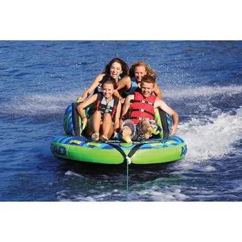 Switchback Towable 1-4 Rider Tube for Boating and Water Sports, Double-Stitched Full Nylon Cover and Patented Speed Safety Valve 3