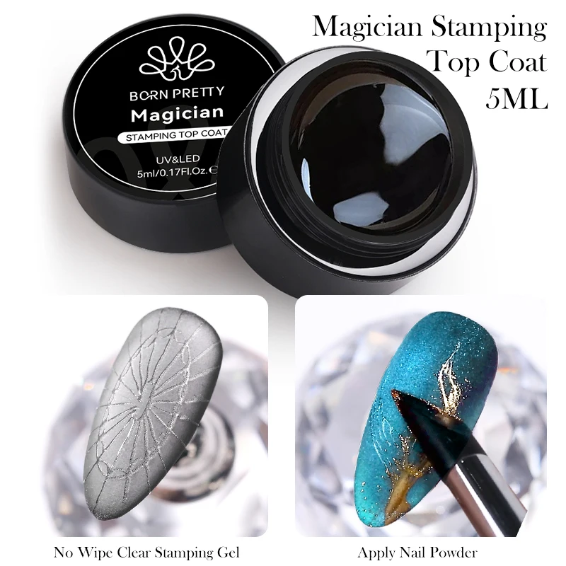 BORN PRETTY 5ml Magician Stamping Top Coat No Wipe Clear Stamping Gel Apply Nail Powder Transparent Manicure Stamping Varnish 1