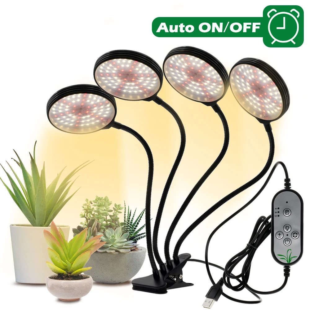 Lampe LED pour culture de plantes, USB, spectre complet, intensité réglable  à 5 niveaux et minuterie, éclairage pour tente/chambre de culture de fleurs