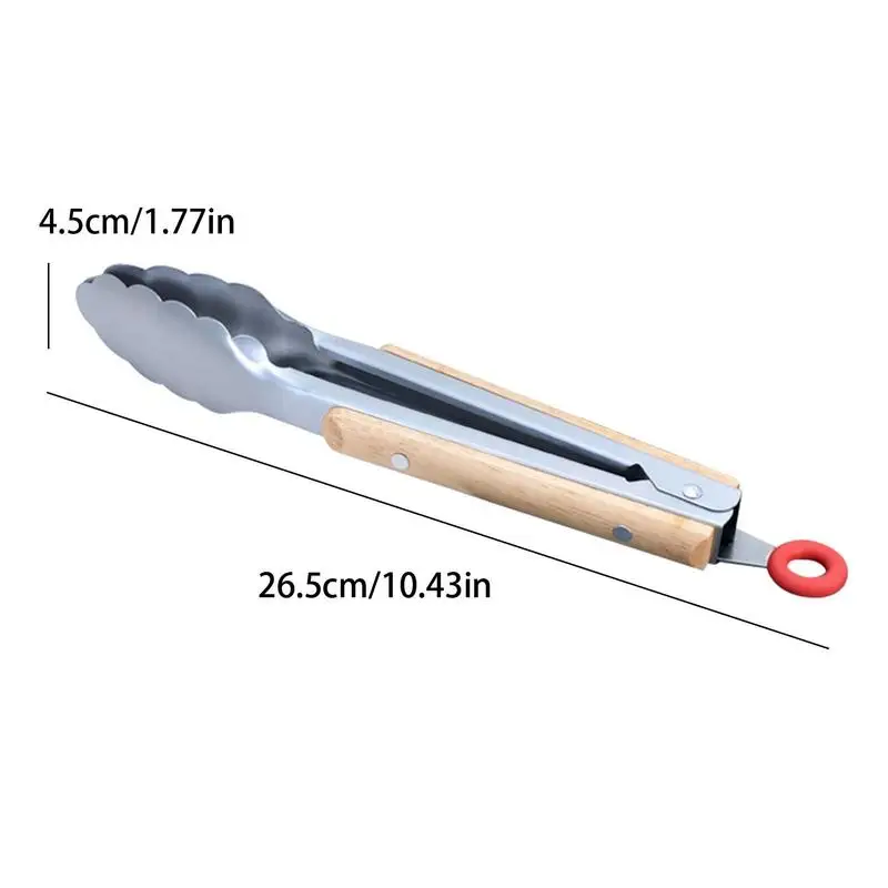 Stainless Steel Kitchen Tongs Locking Food Clips With Ergonomic Wooden Handle Kitchen Food Tongs For Cooking Grilling Barbecue