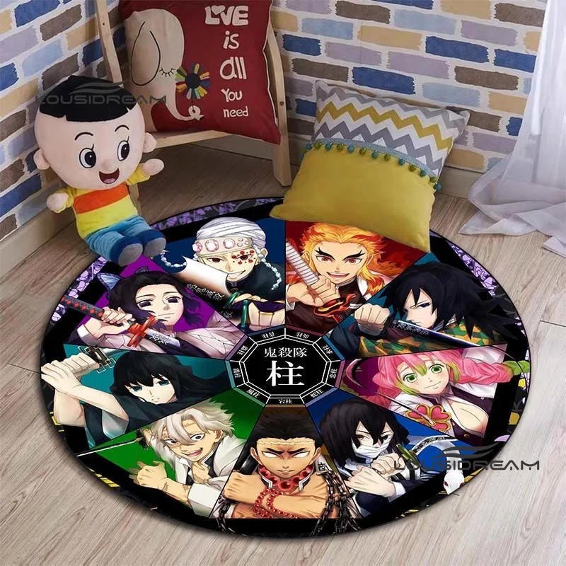 Anime Demon Slayer Carpet, 3D printing Cute Cartoon Round Rug Living Room Bedroom Children Study Room Decoration Round Floor Mat 4