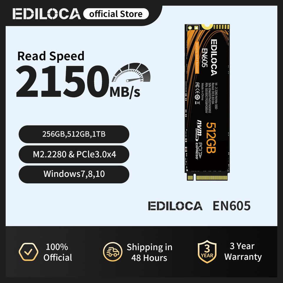 Ediloca EN605 M.2 2280 SSD 2150MB/s 3D NAND TLC NVMe 1.3 SSD PCIe Gen3.0x4 Internal Solid State Drive  For Laptop Desktop