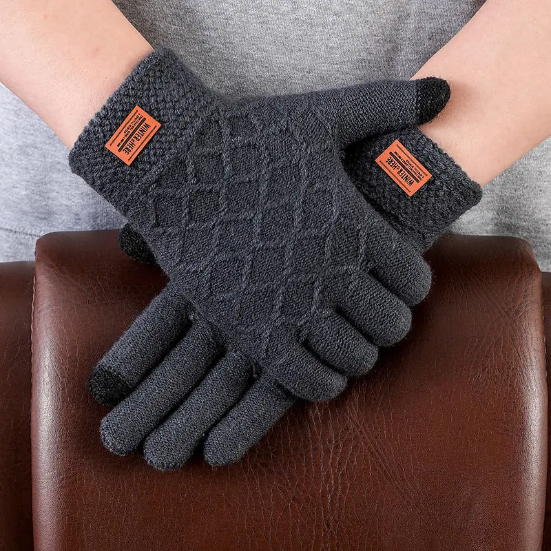 

Men's Autumn and Winter Korean Version of The Touch Screen New Knitted Wool Plus Velvet Thickening Outdoor Warm Riding Gloves
