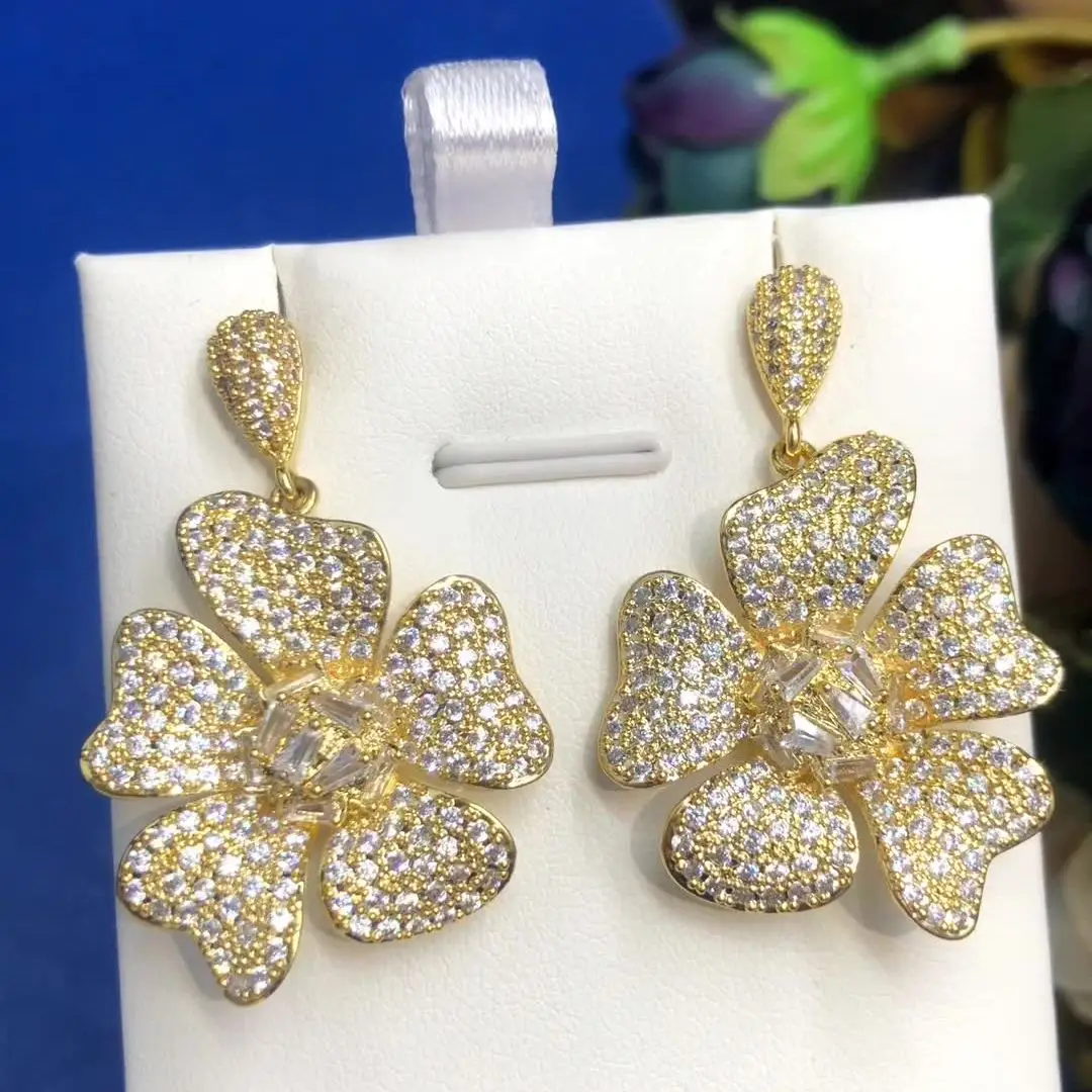 

Missvikki MAXI African Flower Pendant Earrings For Women Wedding Party Cubic Zircon Dubai Bridal Earring boucle d'oreille 2022