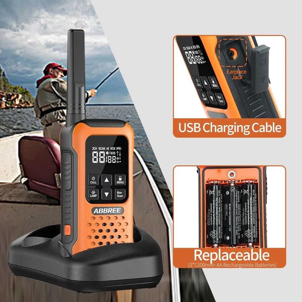 2/4 PCS AR-9R Mini Walkie Talkie PMR IP67 Waterproof Floating NOAA USB For Fishing Kayaking Rechargeable Ham Two Way Radio 4