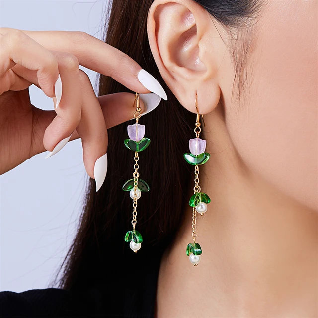 Korean Exquisite Imitation Pearl Tassel Drop Earring For Women Shiny  Zircon Flower Leaf Long Ear Line Geometric Earring Jewelry 6