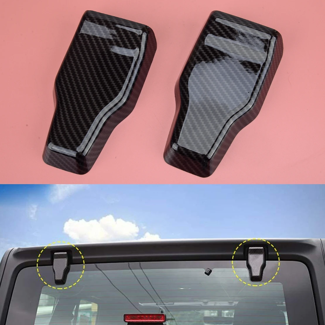 2Pcs/Set Car Rear Window Glass Hinge Cover Trim Abs Plastic Fit For Jeep Wrangler Jl 2018 2019 2020 2021 2022 Carbon Fiber Style