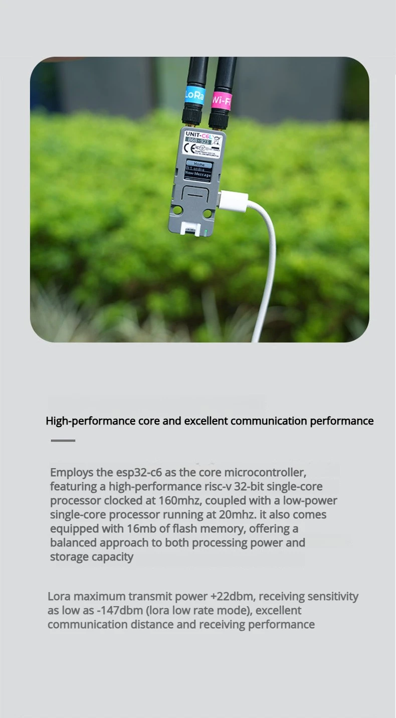Unit C6L LoRa Communication Unit ESP32-C6 Wi-Fi 6 & SX1262 868-923MHz Supports M
