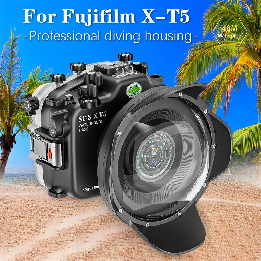 Seafrogs 다이빙 하우징 케이스, FUJIFILM X-T5 XF 16-55 XC16-50 XF18-55 렌즈용, 6 인치 포트, 다른 렌즈 맞춤형 지지대