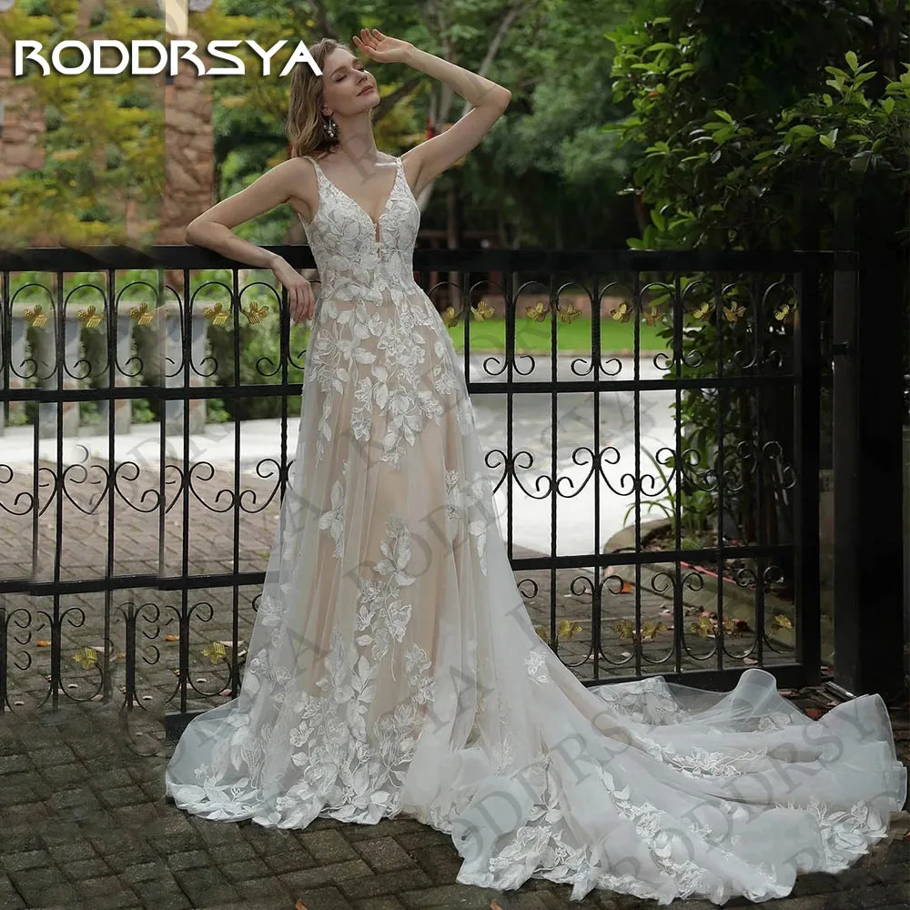 

Изысканные свадебные платья RODDRSYA в стиле бохо без рукавов, трапециевидная Тюлевая юбка с V-образным вырезом и тонкими бретельками, 2024 Изысканные свадебные платья без рукавов в стиле бохо 2024 A Line Tulle V Neck