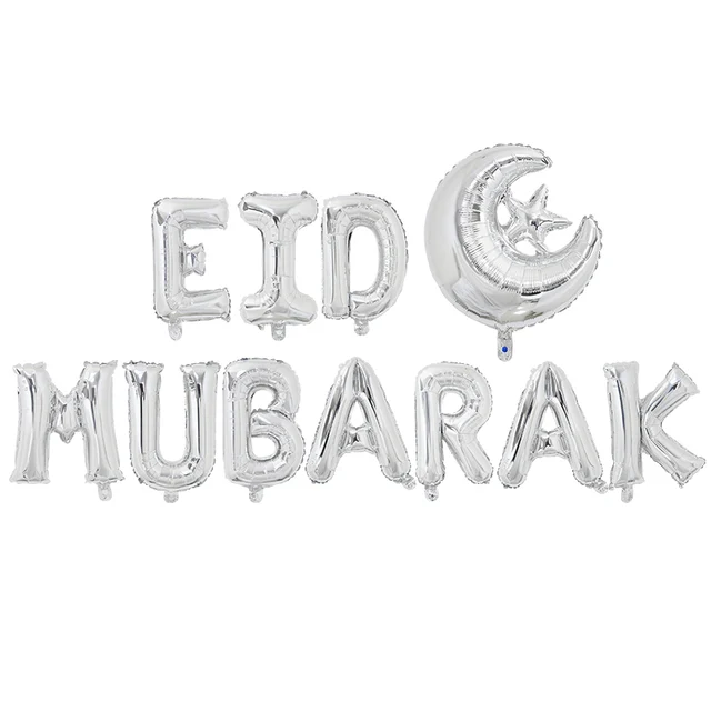 1Set Eid Mubarak Letter Foil Balloons Ramadan Kareem Decorations Banner Star Moon Helium Globos Muslim Islamic Party Supplies 11pcs set