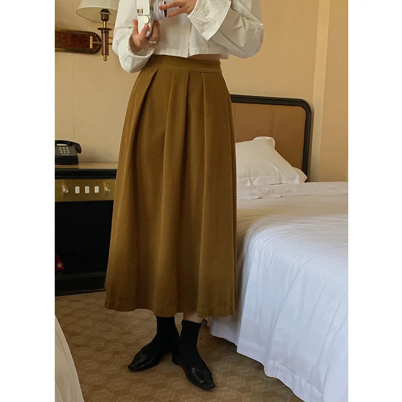 

Knitted Corduroy Skirts For Women High Waist Pleated Skirt Harajuku Autumn Winter Maxi Skirt Faldas Largas Jupe