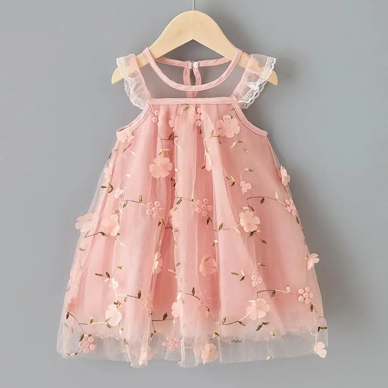 

Summer 2024 New Korean Version Girl Embroidered Lace Mesh Dress Girl Baby Super Foreign Gauze Dress Princess Dress