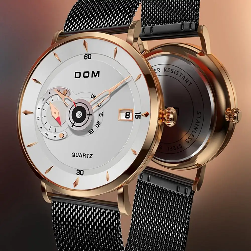 DOM Sport Mens Watches Top Brand Luxury Full Steel Quartz Clock Waterproof Big Dial Watch Men Auto Male Wristwatch M-1299
