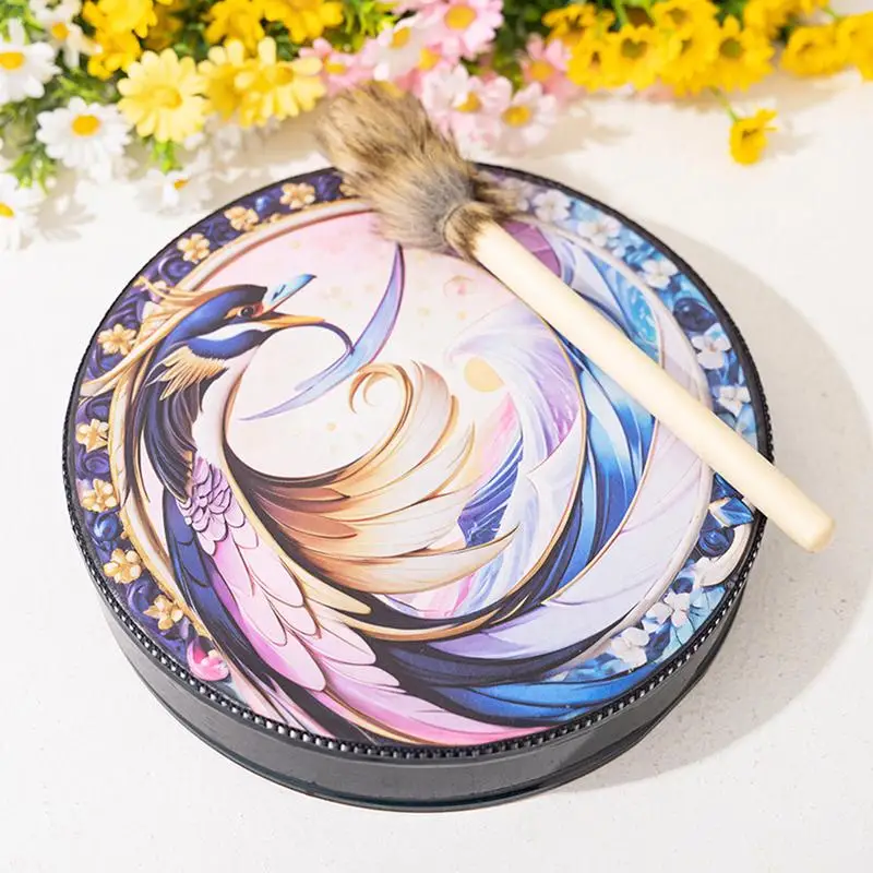 Shaman Hand Drum Bird Print Drum Instruments Spiritual Instrument Colorful Shaman Tools Meditation Music Meditation