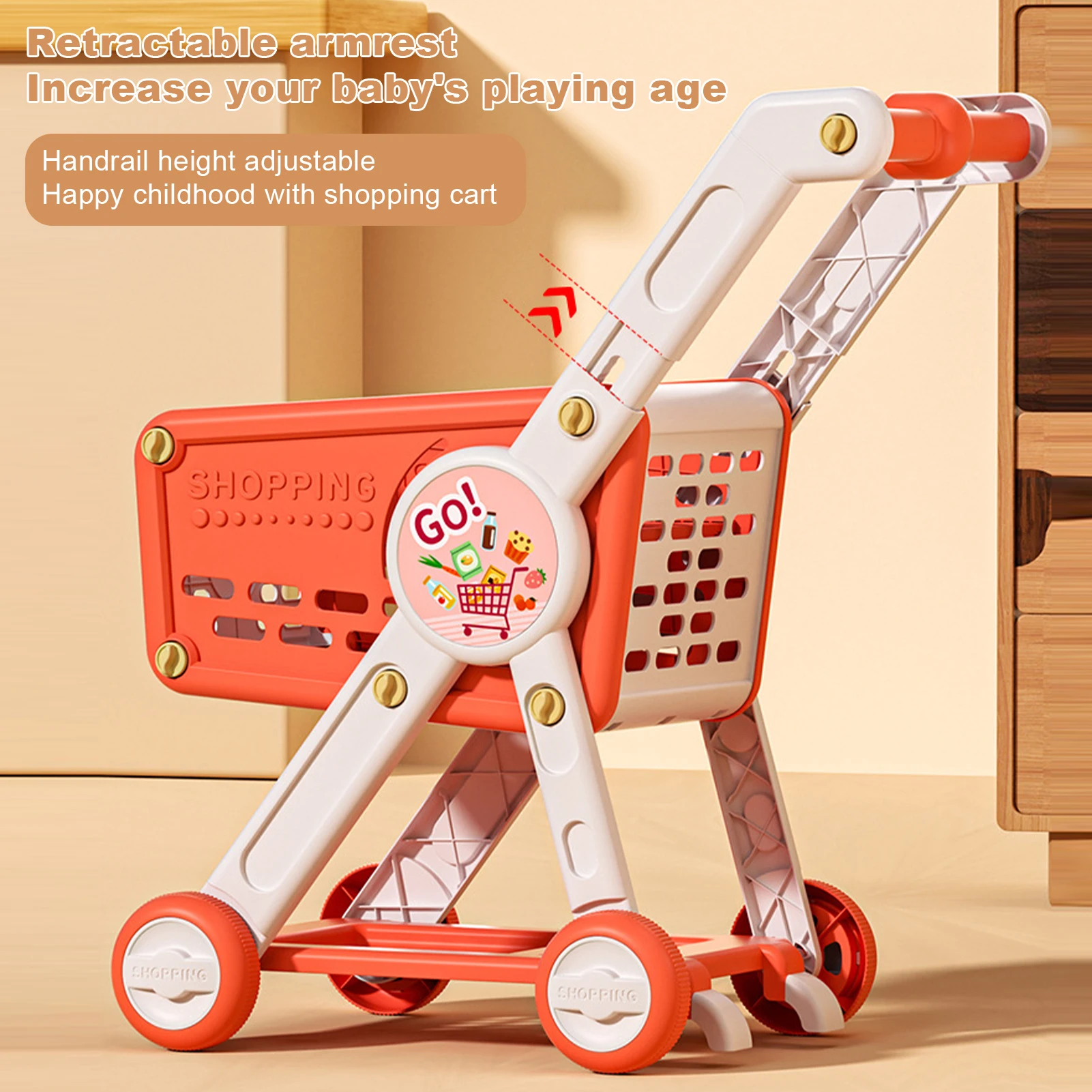 Kids Shopping Cart Toy with 29 Fruit Vegetable Food Accessories Role-Playing Mini Shopping Trolley Pretend Play Grocery Shopping 4