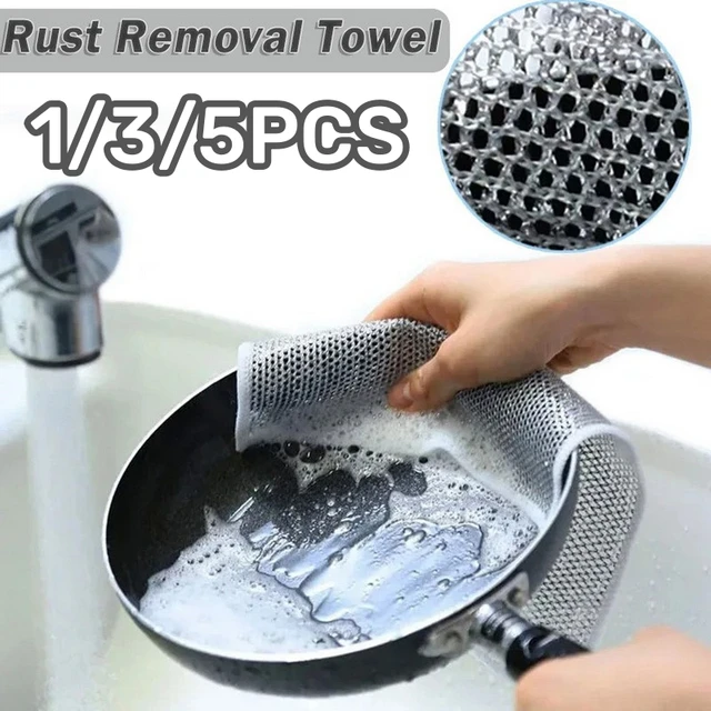 5PCS Silver Cleaning Cloth Magic Dish Towel Reusable Non Stick Oil  Dishcloth Pot Strong Rust Removal