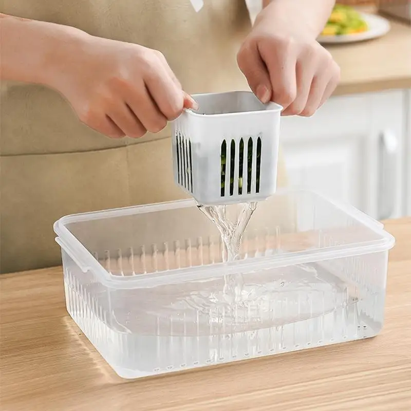 Refrigerator Storage Box 4/6 Grid Food Vegetable Fruit Storage Box Fridge  Organizer Drain Basket Meat Onion Ginger Clear Crisper