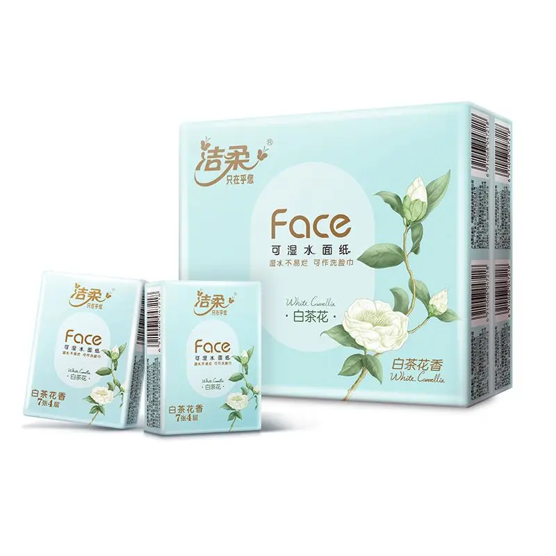 Camellia Scented Handkerchiefs Portable Small Packs of Facial Tissues Napkins 4 Ply of Thickened Pliable Wet Water Usable