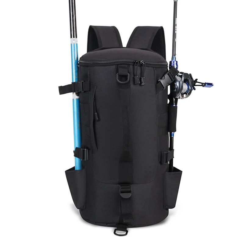 LALA Fishing Backpack Outdoor Fishing Rod Bag Wet Dry Separation Camping Backpacks Hiking Climbing Rucksack