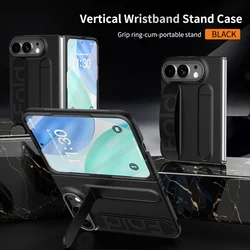 Luxury Wrist Strap Bracket Stand Holder Case with Built - in Front Film Cover - Solid Color Design for iPhone Duo (Black)