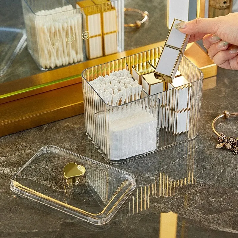 Cosmetic Organizer Box Transparent Plastic Square Swabs Cosmetic Organizer Storage Box Cotton Pads Holder For Daily Storage