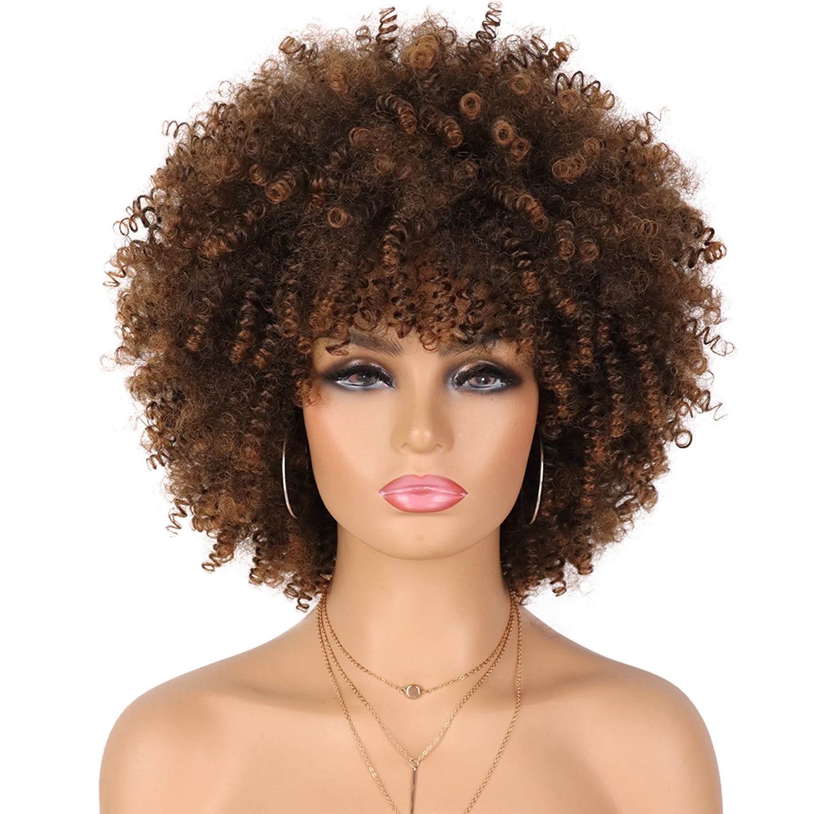 Tereshar Synthetic Short Curly with Bangs for Black Women 8 inch Afro Kinky Curly Wig Synthetic Hair Wigs for Daily Party Use 2