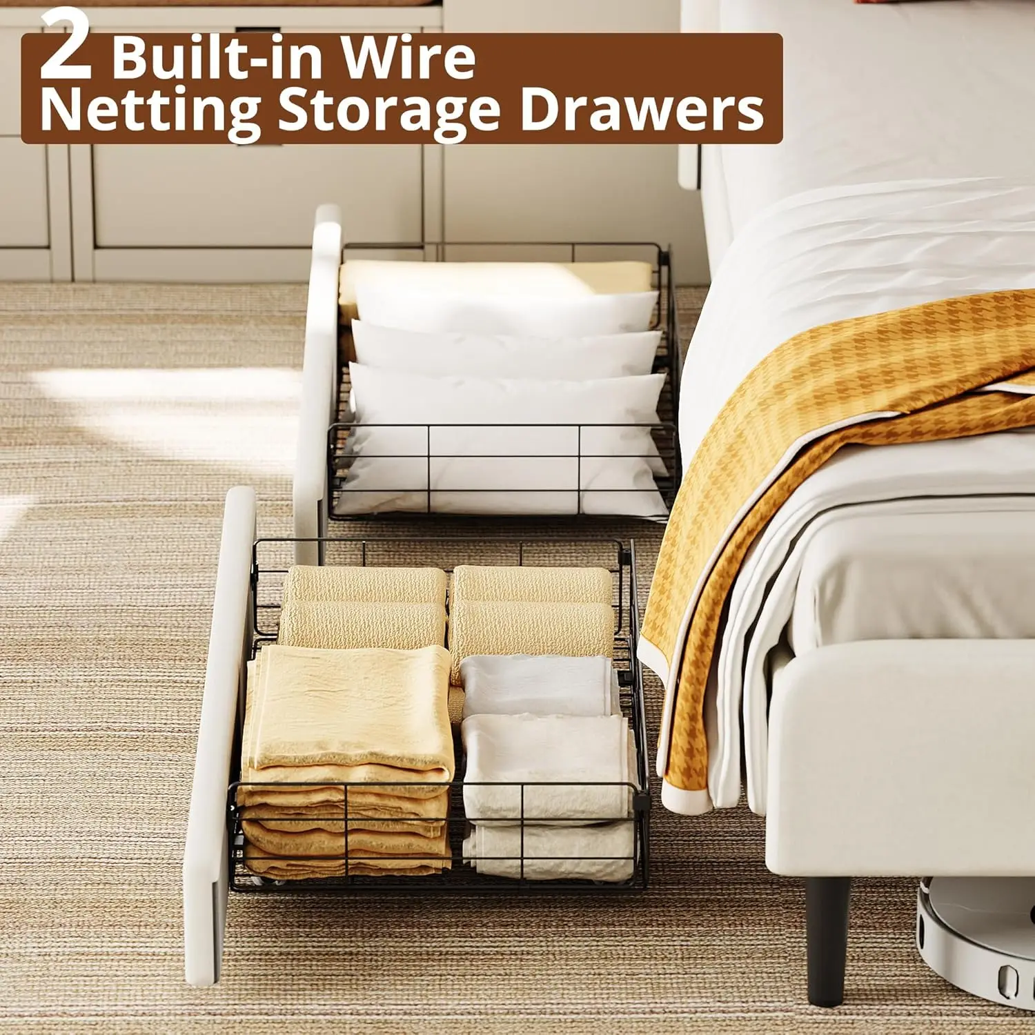 Twin Daybed with Headboard, Corner Bed Frame with Bed Rails and Storage Drawers, Solid Support, for Bedroom Guest Room, Cream