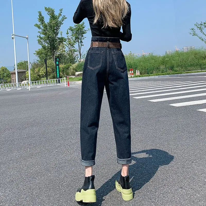 New Women Jeans Pear-shaped Loose Large Size Fashion Daddy Pants High Waist Slimming Casual Straight Trousers 2023 Autumn