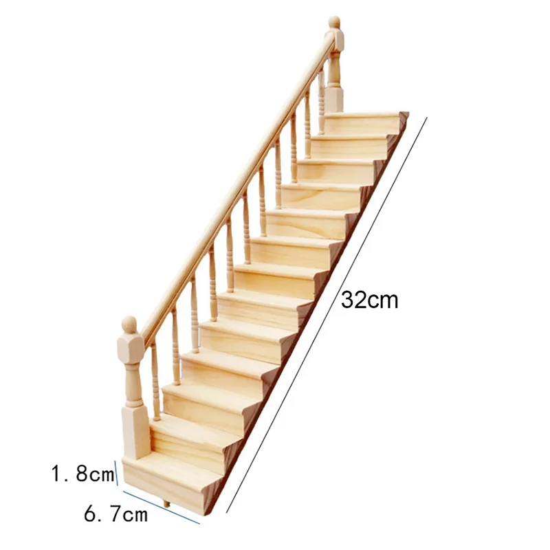 1:12 DIY Dollhouse Miniature Accessories Right Stairs Handrail Wooden Furniture Toy Children Gift Christmas Model 6