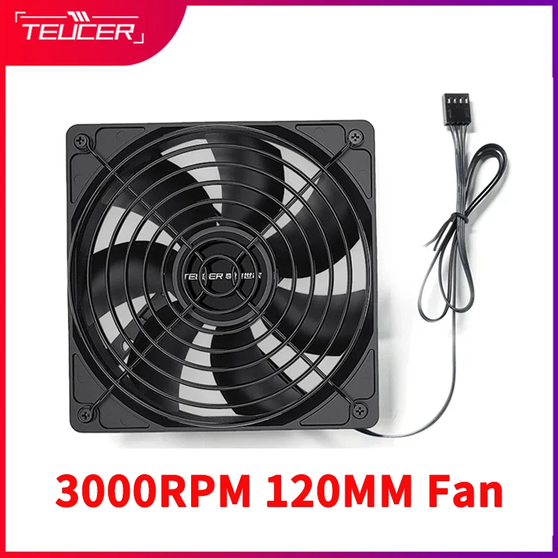 

TEUCER High Speed 3000RPM 4 Pin 12cm Case Fan 120mm Case Cooling Fans For PC BTC Mining Miner Chassis Fan Dual Ball Bearing