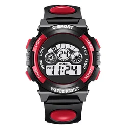 Children's Waterproof LED Sport Watch with Silicone Strap and Multi - Function Features (Red)