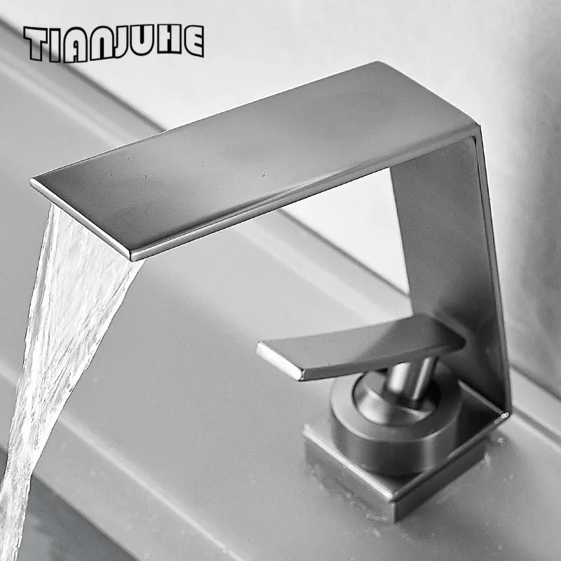 Bathroom Sink Waterfall Faucet Solid Brass Single Handle Hot and Cold Water Mixer Tap Lavatory Vanity Sink Faucet